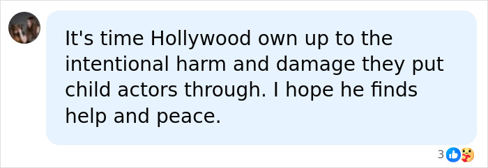 Comment discussing Hollywood child actors and Jonathan Taylor Thomas