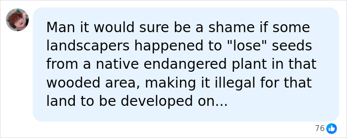A social media comment suggesting planting endangered native plants to prevent AI infrastructure development near Nashville Zoo.