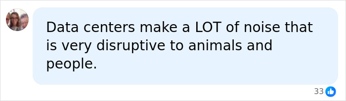 A comment highlighting that data centers for AI infrastructure create disruptive noise for animals and people near Nashville Zoo.