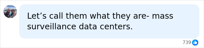 A social media comment suggesting that data centers should be called mass surveillance data centers, related to AI infrastructure near the Nashville Zoo.
