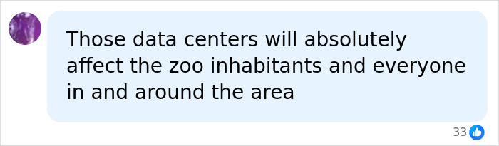 A comment stating that AI infrastructure data centers will significantly affect Nashville Zoo inhabitants and the surrounding area.