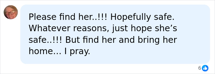 Comment pleading to find missing wife and bring her home safely