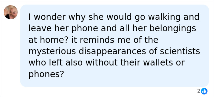 Comment questioning reasons behind missing wife's belongings left at home