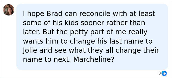 A social media comment hoping Brad Pitt can reconcile with Angelina Jolie's daughter Zahara and siblings