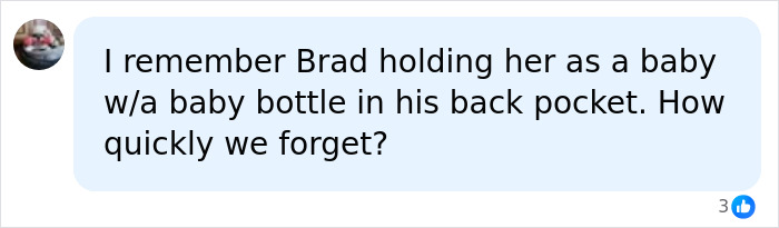 A social media comment about Angelina Jolie's daughter Zahara, Brad Pitt, and a baby bottle memory
