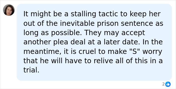 A comment about the mom possibly stalling a prison sentence after rejecting a plea deal for holding her stepson captive. A comment about the mom possibly stalling a prison sentence after rejecting a plea deal for holding her stepson captive.