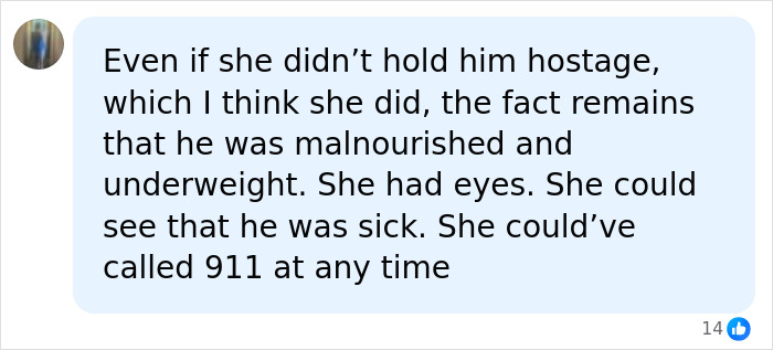 A comment about the Mom accused of holding stepson captive, highlighting his malnourished state. A comment about the Mom accused of holding stepson captive, highlighting his malnourished state.