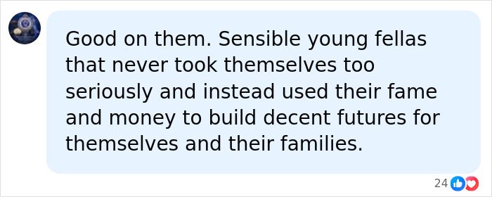 Comment appreciating Hanson brothers' sensible use of fame and money