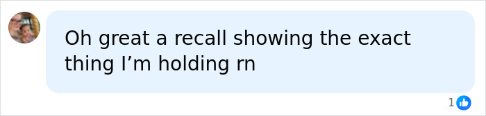 Screenshot of a social media comment reacting to a squishy toys recall notice, holding the exact product mentioned due to injuries. Screenshot of a social media comment reacting to a squishy toys recall notice, holding the exact product mentioned due to injuries.