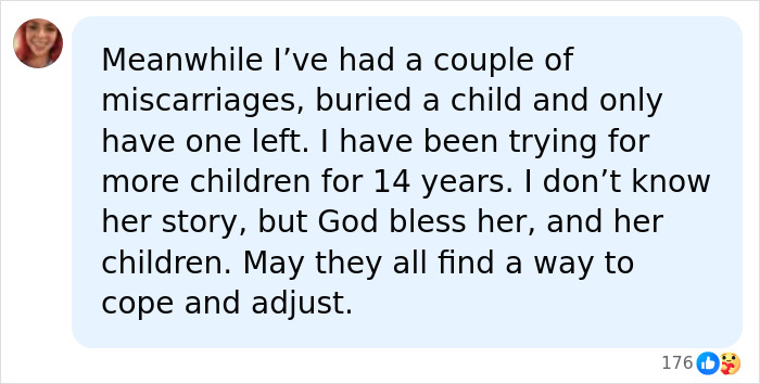 A sympathetic Facebook comment about family struggles, referencing the Ohio House Of Horrors mom of 16.