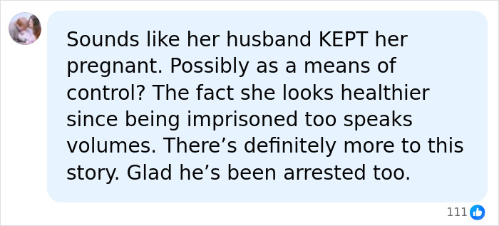 Social media post discussing the husband's control and pregnancy in the Ohio House Of Horrors case.