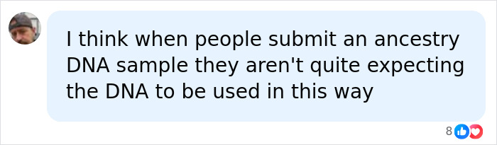 A social media comment on the unexpected use of ancestry DNA tests, where a woman's test led to her grandma's homicide arrest.