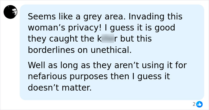 A social media comment questioning the ethics of using ancestry DNA tests to arrest a grandma for homicide, citing privacy concerns.