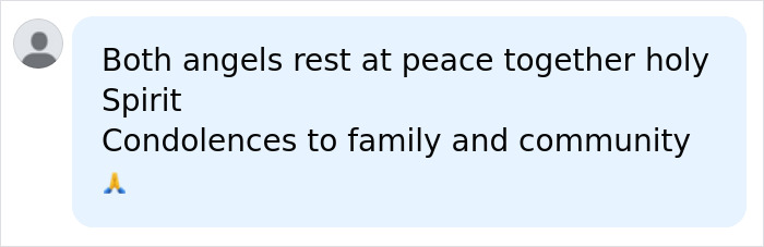 A social media comment expressing condolences for a mother and daughter who passed away