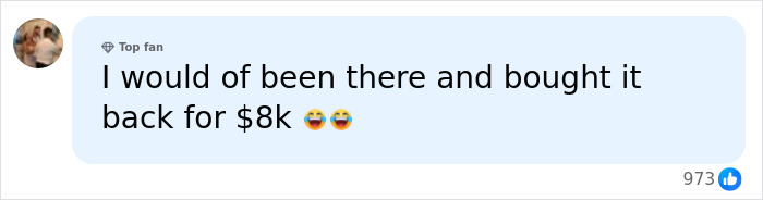 A comment displaying fury with HOA seizing a home: 'I would of been there and bought it back for $8k 😂😂😂'.