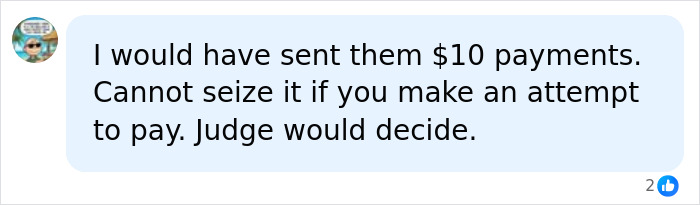 A social media comment suggesting making $10 payments to prevent HOA from seizing and selling a man's home.