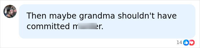 Screenshot of social media comment about grandma's arrest for homicide via DNA test.