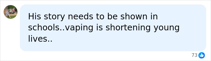 A comment emphasizing the importance of education about teen vaping's impact on young lives. A comment emphasizing the importance of education about teen vaping's impact on young lives.