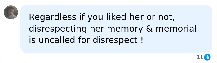 A social media comment highlighting that disrespecting Dolly Parton's memory and memorial is uncalled for. A social media comment highlighting that disrespecting Dolly Parton's memory and memorial is uncalled for.