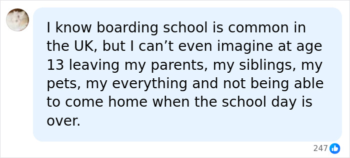A comment about boarding school from the article discussing reactions to Prince George's Eton College portrait. A comment about boarding school from the article discussing reactions to Prince George's Eton College portrait.
