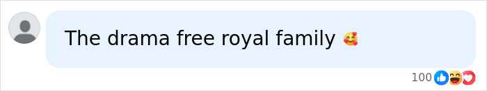 A social media comment calling the royal family drama free with a smiling emoji. A social media comment calling the royal family drama free with a smiling emoji.