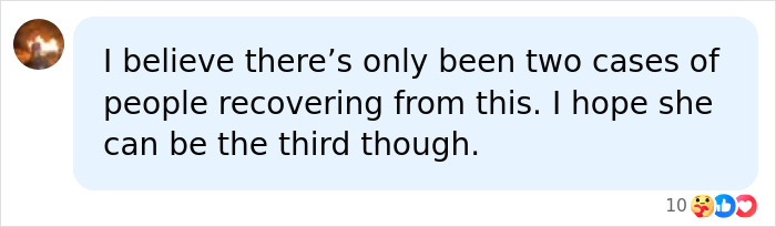 Screenshot of a social media comment hoping Emily Willis, paralyzed actress, can recover from her 'locked-in' state.