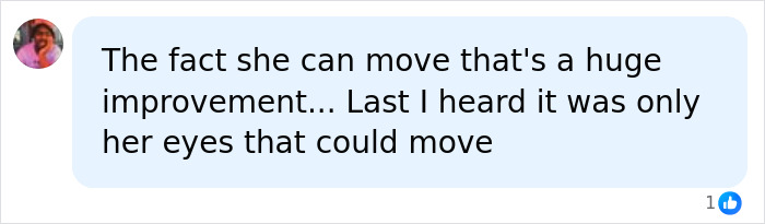 Screenshot of a social media comment about Emily Willis's family revealing a sign of her 'locked-in' state.