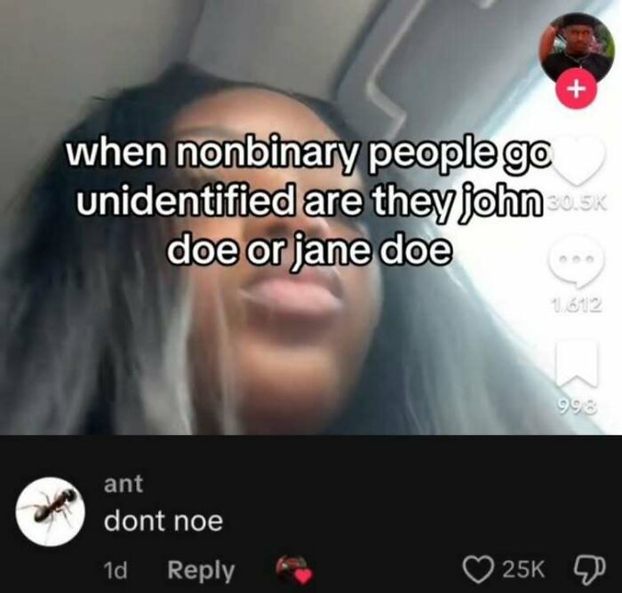 Funny social media post about nonbinary people with a hilarious comment reading 'dont noe'.