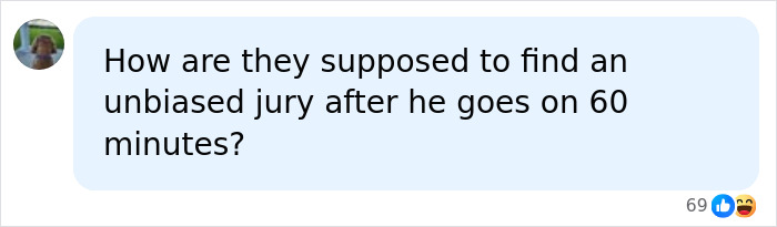 A comment questioning finding an unbiased jury after Patrick Clancy's 60 Minutes interview, regarding his children.