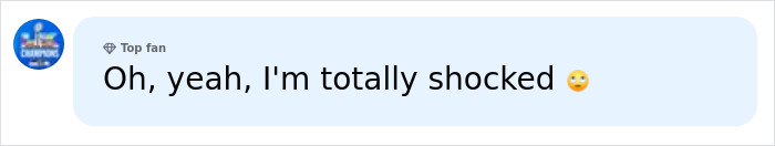 A social media message from a top fan saying, Oh, yeah, Im totally shocked, with a surprised emoji, related to the Red Bikini Girl. A social media message from a top fan saying, Oh, yeah, Im totally shocked, with a surprised emoji, related to the Red Bikini Girl.
