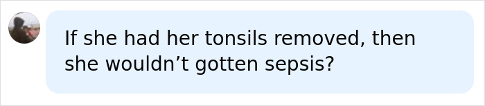 Question about tonsil removal preventing sepsis symptoms, from a social media comment.