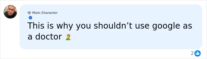 Social media comment about consulting Google instead of a doctor, relating to sepsis symptoms.