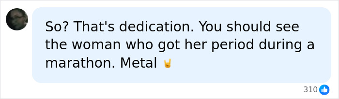 Screenshot of a social media comment praising the HYROX athlete for her dedication during the race.