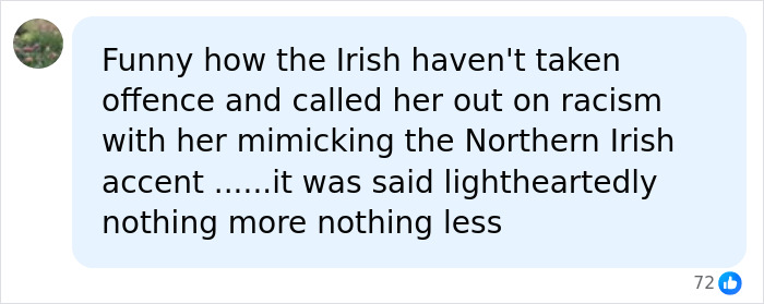 A social media comment discussing the Harry Potter star's remark about a show host's skin and the reaction to her accent. A social media comment discussing the Harry Potter star's remark about a show host's skin and the reaction to her accent.