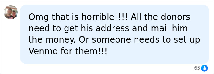 An online comment suggesting alternative ways to donate like Venmo or mailing money directly. An online comment suggesting alternative ways to donate like Venmo or mailing money directly.