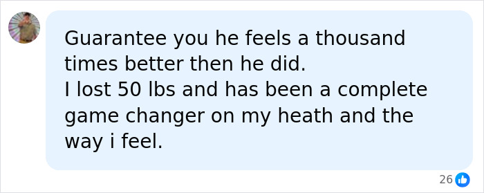Social media comment supporting John Goodman's dramatic weight loss and health journey.