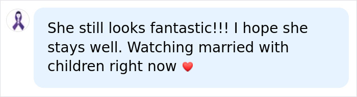 A comment saying Christina Applegate looks fantastic and wishing her well A comment saying Christina Applegate looks fantastic and wishing her well