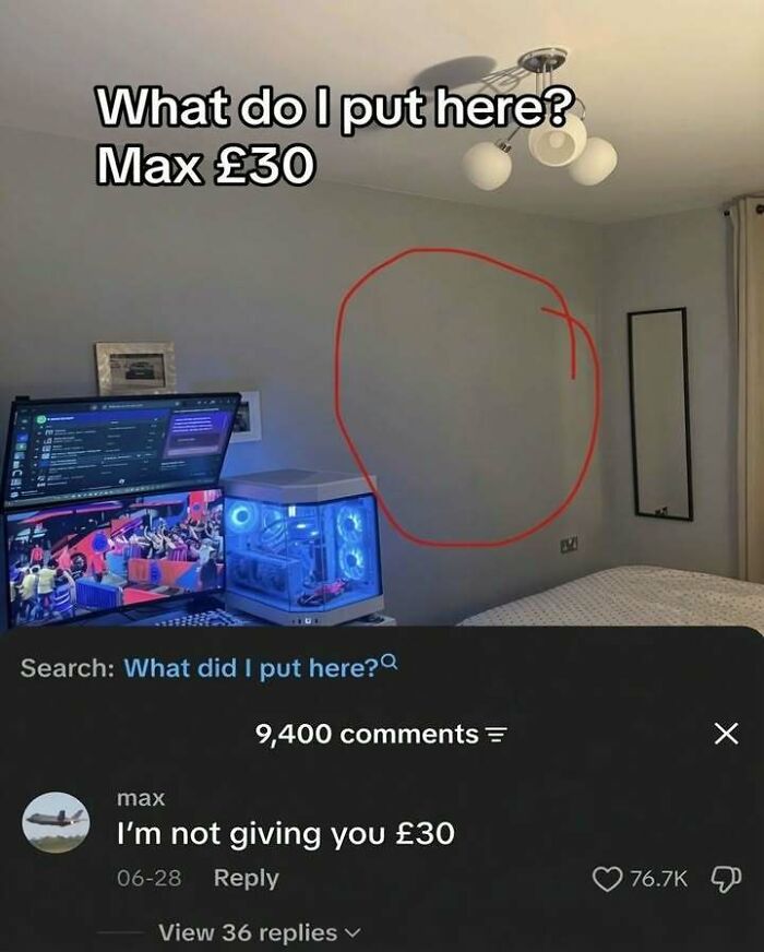 A social media comment section with edgy and hilarious memes about room decoration on a budget