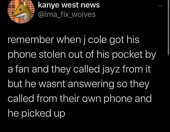A Twitter screenshot showing edgy and hilarious memes about J Cole and Jay Z phone call interactions