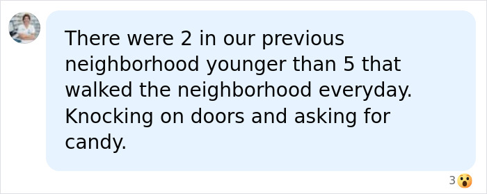 A social media comment discusses how two kids under 5 walked the neighborhood every day, asking for candy, relating to a mom sentenced for her 5-year-old son. A social media comment discusses how two kids under 5 walked the neighborhood every day, asking for candy, relating to a mom sentenced for her 5-year-old son.