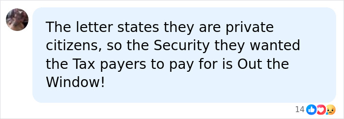 Screenshot of a social media comment about Harry and Meghan being private citizens and security costs, relating to King Charles letter. Screenshot of a social media comment about Harry and Meghan being private citizens and security costs, relating to King Charles letter.