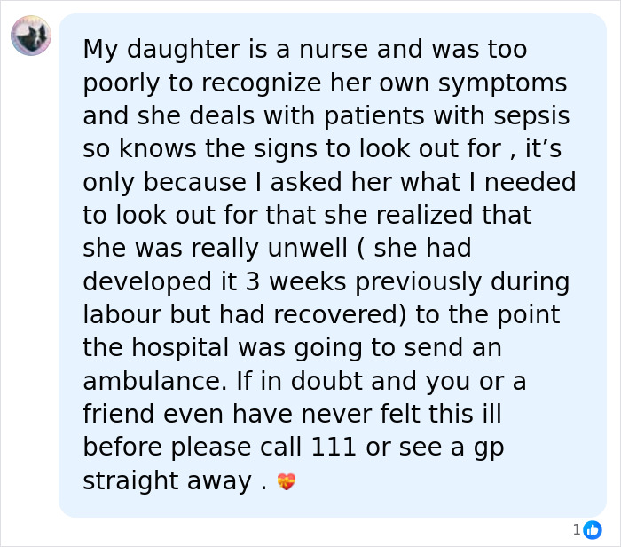 A nurse's daughter almost missed her own sepsis symptoms, highlighting the danger of misinterpreting symptoms.