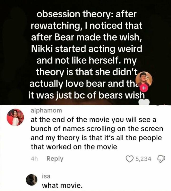A funny text post discussing a movie theory, perfect for edgy memes fans.