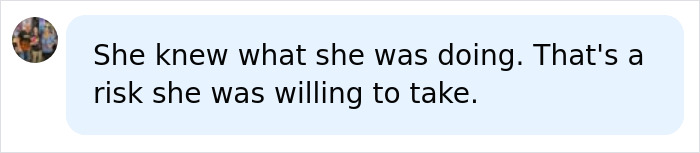 A social media comment discussing the risks a woman took with multiple cosmetic procedures at once. A social media comment discussing the risks a woman took with multiple cosmetic procedures at once.