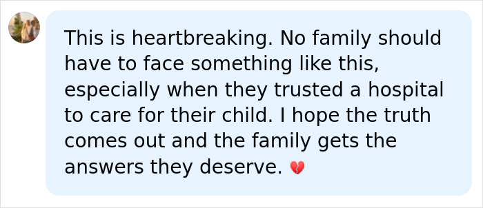 Online comment discussing a heartbreaking hospital lawsuit regarding grieving parents Online comment discussing a heartbreaking hospital lawsuit regarding grieving parents