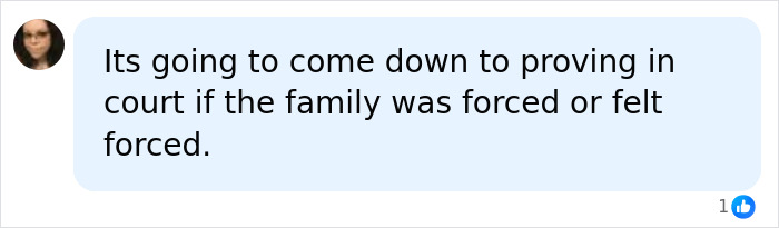 Comment discussing proving in court if family was forced to transport baby's body Comment discussing proving in court if family was forced to transport baby's body