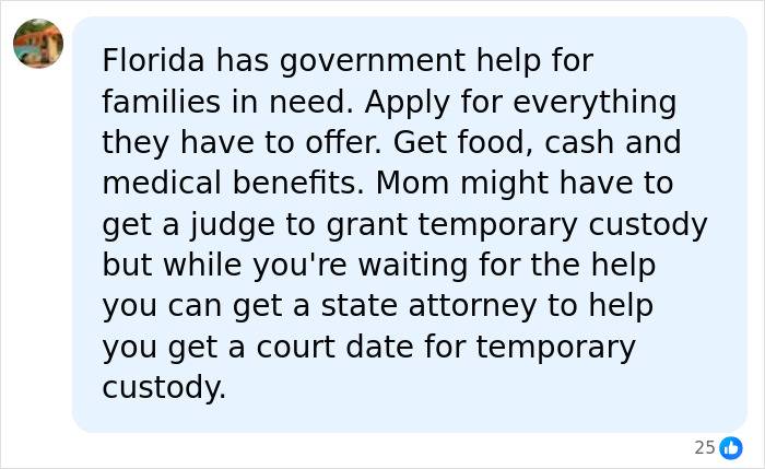 A social media comment about government help for families in need, related to Perez Hilton's kids and GoFundMe.