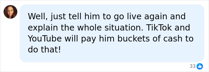 A social media comment suggesting Perez Hilton use TikTok and YouTube for cash, to help raise his kids.