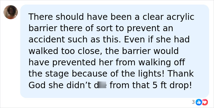 Comment suggesting safety barrier to prevent falls for Gabrielle Henry Comment suggesting safety barrier to prevent falls for Gabrielle Henry