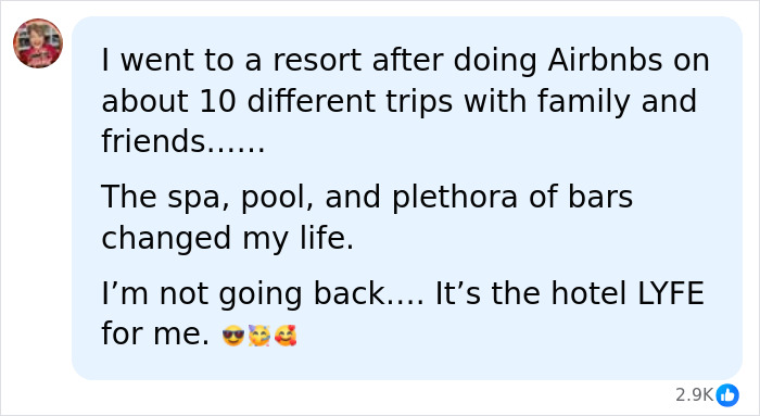 A social media comment from a user preferring resorts over Airbnb stays due to hosts' audacity and demanding nature. A social media comment from a user preferring resorts over Airbnb stays due to hosts' audacity and demanding nature.